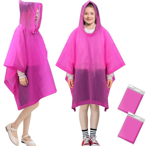 ANYOO Kids Rain Poncho with Hood Waterproof Lightweight 2 Pack, Reusable Poncho for Boys and Girls, Emergency Raincoat for Disney Travel Outdoor School