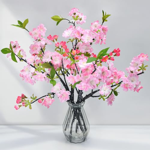 FYTENG 6PCS Flores Artificiales Decoración De Flore De Cerezo 49cm,Flores De Cerezo Artificiales Muy Realistas,Adecuado para Mesa De Comedor Familiar/Fiesta Bodas Decoración-Rosa