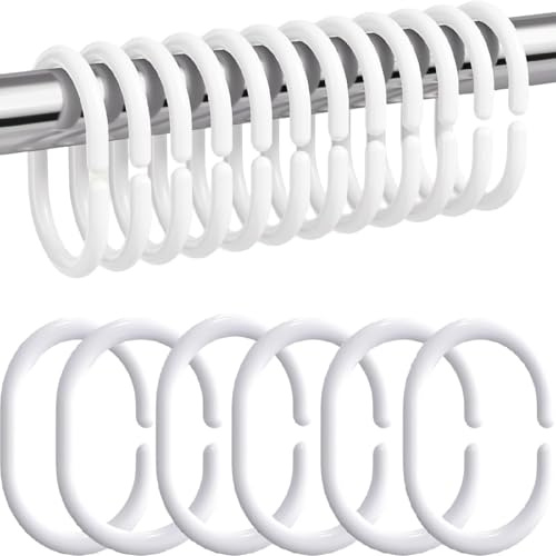 50 Stück Duschvorhang Ringe,BetterJonny Kunststoff Duschvorhang Haken Ringe für Duschvorhänge in C-Form Aus Stabilem Kunststoff Weiße Duschringe für Die Meisten Duschvorhänge Geeignet (Weiß)
