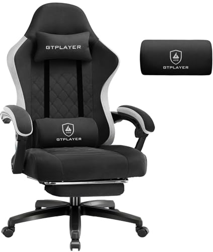 GTPLAYER Chaise Gaming Bureau Ergonomique Fauteuil Gaming Leathaire, accoudoir inclinable, avec Repose-Pieds, Supporte 150 kg, Noir-Blanc