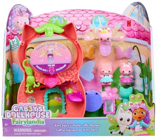 Gabby’s Dollhouse Fairylandia Spielset, ab 3 Jahren | 20cm| 12-teiliges Set | Inklusive 2 Kitty-Bärchen | Mit exklusivem Flutter-Ring