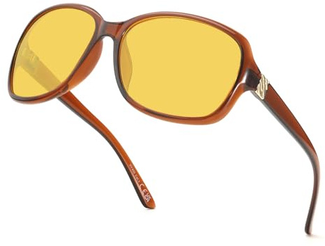 TJUTR Nachtfahrbrille für Damen, Anti-Blendung Umwickeln Nachtsichtbrille für das Fahren Polarisierte Gelbe Linse mit Reduzieren Scheinwerfer Blendung UV400 Schutz