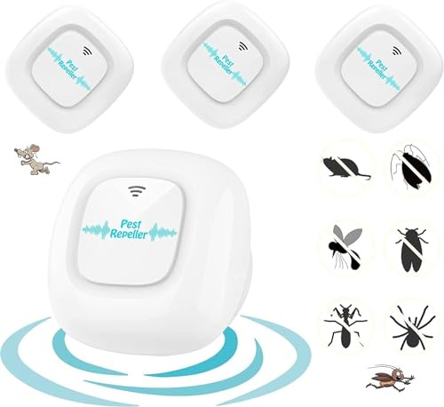 Anti Moustiques, Répulsif Ultrason, Prise Anti Moustique, Électronique Antiparasitaire Intérieur, Antiparasitaire pour Moustiques, Souris, Araignées, Cafards, Mouches, Lot de 4