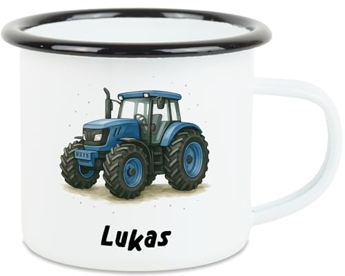 Kiddle-Design Kindertasse Trecker mit Namen, Namenstasse Traktor Kinder Jungen Kindergarten, Kinderbecher mit Namen Geschenkidee Geburtstag Einschulung Jungs, Tasse Weiß