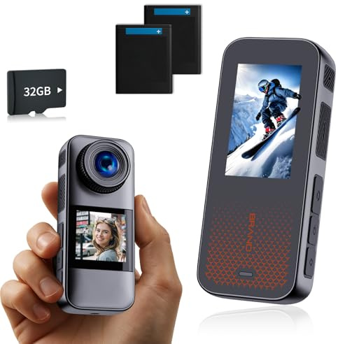 Nvgfelis Camera Sport 1080P FHD avec Carte Mémoire 32GB,Caméra Sportive à Double écran,avec Deux Piles Rechargeables 1350mAh Camera Moto et kit d'accessoires
