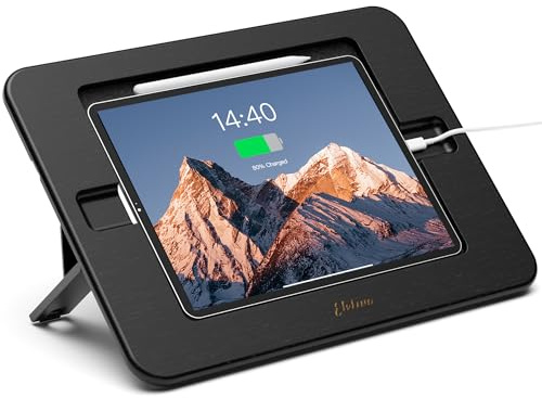 ELETIUO Bamboo Tablet Drawing Stand Holder-Portable&Multi-Angle Adjustable,Tablet Stands Riser with Pencil Wireless Charging,Compatible with 12.9/13 inch iPad Pro,iPad Air/Mini(9.7-13),Black