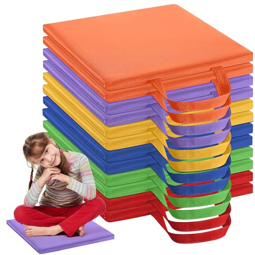 HFZCV Bodenkissen für Klassenzimmer, 12er Sitzmatten aus Eva Schaum mit Griff, Wasserdicht rutschfest, Flexible Bodensitze in 6 Farben, Rechteckig (30 x 30 x 2,5 cm)