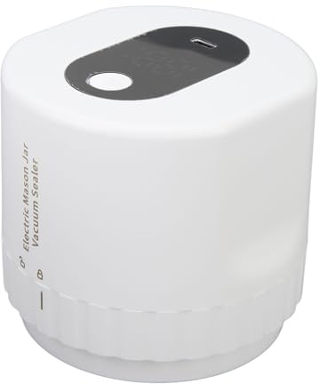 KIMISS Sellador Al Vacío Eléctrico para Tarros de Cristal – Mac Eficiente para Sellado Al Vacío para Tarros de Cristal Anchos y Regulares, Portátil y Recargable con 10 Tapas Accesorios (WHITE)