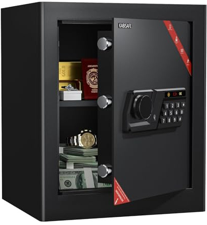 KABISAFE 45L Safe Tresor | Großer Schranktresor | Tresor für Zuhause | Zahlenschloss | Schlüssel | Code-Alarmsystem | Herausnehmbares Regal | Wandtresor Geldschrank | für Gold Bargeld Dokumente
