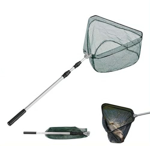 Telescopic Folding Fishing Landing Net, Collapsible Extendable Aluminum long Handle with Rubber Grip For Fish Catch, Aquarium, Ponds Floating Objects, Carp Trout