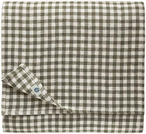Linen & Cotton Tischdecke Estella - 100% Leinen, Weiß Grau 140 x 250 | Rechteckig Tischtuch, Tischwäsche Kariert Landhausstil, Festliche Frühling/Home, Für Küche Garten Restaurant Cafe Hotel