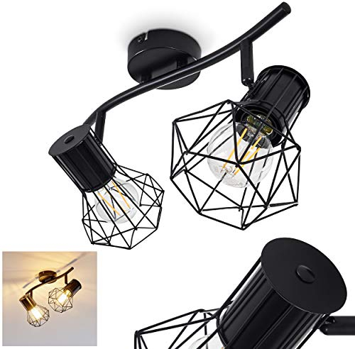 HOFSTEIN Plafonnier Bardhaman, lampe de plafond en métal noir, 2 flammes, 2 x E27 douille, spot au design rétro/vintage en grille et effet de lumière au plafond, sans ampoules