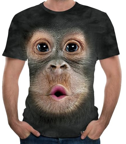 ANUFER Unisexe Adulte Enfant Nouveauté Impression Numérique 3D Gorille T-Shirt Manche Courte Hauts Blouse Tee Noir SN07612 2XL