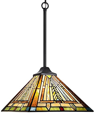 COTOSS Tiffany Pendant Light Fixtures Hanging Lamp 1 Light Mission Style Antique 12 inch Medium Stained Glass Pendant Lighting for Kitchen Island Dining Room Study