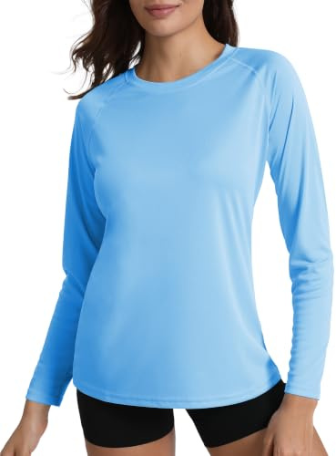 MAGCOMSEN Damen UV Langarmshirt UPF 50+ Sonnenschutz Shirt Atmungsaktiv Outdoor Laufshirts Frauen Schnelltrocknend Strand Shirts Casual Freizeit Sommershirt Blau L