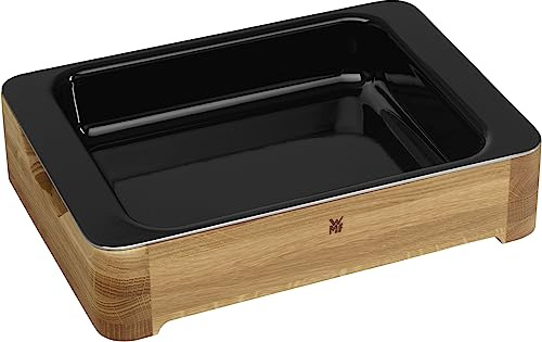 WMF Fusiontec Grand plat à lasagnes 39 x 30 x 9 cm, céramique high-tech, cadre de service en bois, pour cuisinière, barbecue, four, résistant à la chaleur jusqu'à 450 °C