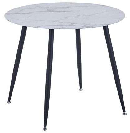 GOLDFAN Esstisch Rund Glas Moderner Marmor Runder Küchentisch Glastisch mit Metallbeinen für Esszimmer Wohnzimmer, Weiß