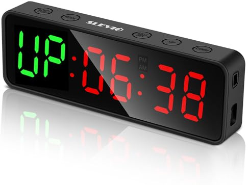 SLEVIO Portable Gym Timer, Fitness Timer Clock with Built-in Powerful Magnet, Large LED Digital Anti Vertigo Display, Home Accessories Upgraded Workout for Garage Scools (Black), (SS-FT31)