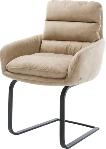 DELIFE Schwingstuhl Abelia-Flex mit Armlehnen Freischwinger flach Schwarz Mikrofaser Beige Vintage