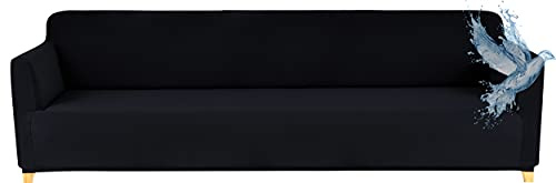 Poligino Sofabezug 4 Sitzer Wasserdicht, Sofahusse Elastisch Universal, Sofa Cover Stretch 4 Sitzer (230-250 cm) Schwarz