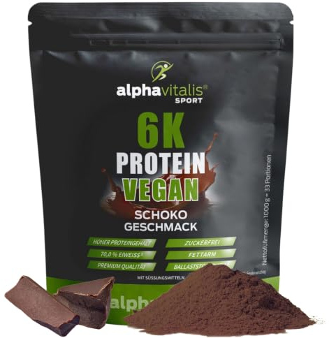 VEGANES PROTEINPULVER Schoko - 1 Kg pflanzlicher Eiweiß Shake lecker cremig | Leckerer pflanzlicher Protein Shake mit echtem Kakao - zuckerfrei & fettarm - hoher Proteingehalt - Eiweißpulver vegan