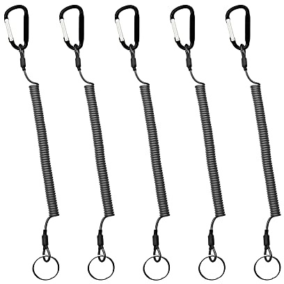 OHYER 5 Pièces Porte-clés Spirale élastique Corde de Pêche en Spirale Cordon de Sécurité élastique Rétractable Lanière de Pêche avec Mousqueton pour Prévenir les Clés Perdues Pinces et Outils