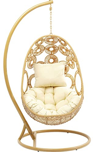 Kare Design Hängesessel Ibiza, Beige, Indoor und Outdoor, Hängestuhl, Hängekorb, mit 2 beigen Kissen, Beiges Stahlgestell, 209x120x104 cm (H/B/T)