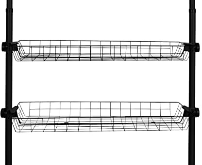 WENKO Zubehörteil Mod. Herkules 2er Set Aufbewahrungskörbe zur Teleskopsystem Erweiterung begehbarer Kleiderschrank Garderobe schwarz ohne Bohren aus robustem Stahl 94 x 8 x 38 cm Schwarz
