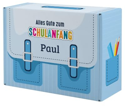 Striefchen® Geschenkbox Einschulung Geschenk personalisiert mit Name - Geschenkverpackung Schulanfang Geschenk - Einschulungsgeschenk Schulranzen Karton
