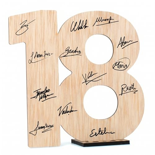 CONTRAXT Carte Anniversaire 18 ans Bois. Cadeau original joyeux anniversaire et mariage Numéro 18 livre d'or alternatif en bois décoration de fête homme femme garcon enfant