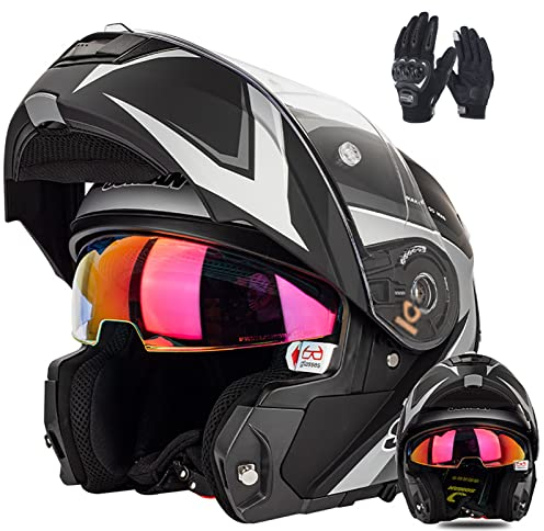 Klapphelm Modularer Integralhelm Motorradhelm Mit Herausnehmbarem Innenfutter Geeignet Für Erwachsene Männer Und Frauen DOT/ECE-Geprüft Integral-Klapphelm 4,XL(61-62CM)
