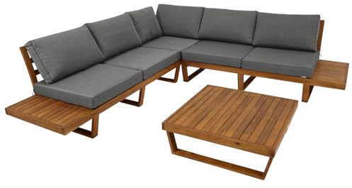 DEGAMO Loungeset Gartenset Cartagena mit Ecksofa und Loungetisch 15-teilig, Akazienholz braun geölt, mit Polstern grau, Stellmaß 248x248cm, Indoor + Outdoor