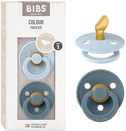 BIBS Colour Schnuller 2er-Pack, BPA-frei, Anatomischer Sauger. Naturkautschuk/Latex, Hergestellt in Dänemark. 0-6 Monate (2er Pack), Baby Blue & Petrol
