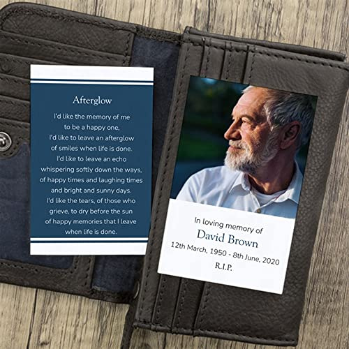 Dotty about Paper Funeral Memorial Cards - Blue Photograph Memories - Pack of 10