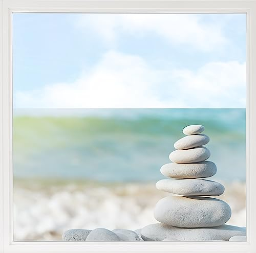 GRAZDesign Fensterfolie Blickdicht Sichtschutz, Sichtschutzfolie Fenster, Glastüren, Duschkabine, Milchglasfolie Bedruckt mit Motiv Wellness Steine am Strand 100x57cm