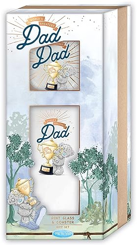 ME TO YOU Tatty Teddy Father's Day Beer Glass & Coaster Gift Set - Official Collection FGZ01028, Grey, Blue, Navy Blue