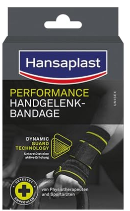 Hansaplast Performance Handgelenk-Bandage, Handgelenkstütze stabilisiert & entlastet das Gelenk, Handgelenkschoner für rechtes & linkes Handgelenk unterstützt die aktive Erholung, Größe S/M