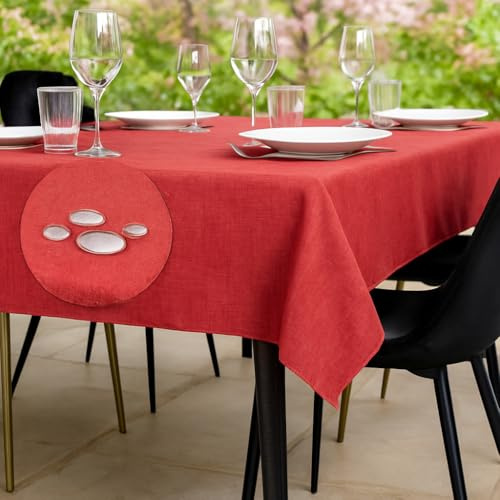 Tischdecke Outdoor Abwaschbar 100x140 Rot Gartentischdecke Tischdecken Wetterfest Wachstuchtischdecke Table Cloth Made in Italy für Den Außenbereich Tischtuch