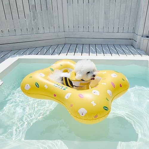 WINIZ Dog Float - Yellow Cute Design Inflatable Rafts for Small Medium Dogs and Puppies - Essential Pet Supplies for Summer Outdoor Water Play Pool Lake River