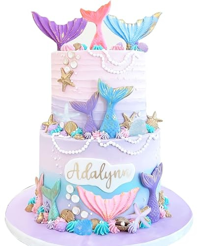 LaVenty Meerjungfrau Kuchen Dekoration Lila Ball Kuchen Dekoration Meerjungfrau Unterwasser Ozean Geburtstag Dekoration (Rosa Lila 2)