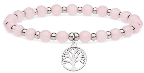 Felicidade Bracelet en quartz rose pierre naturelle avec arbre de vie perles de 6mm Bijoux femme rose amour saint valentin anniversaire bien-être sérénité lithothérapie