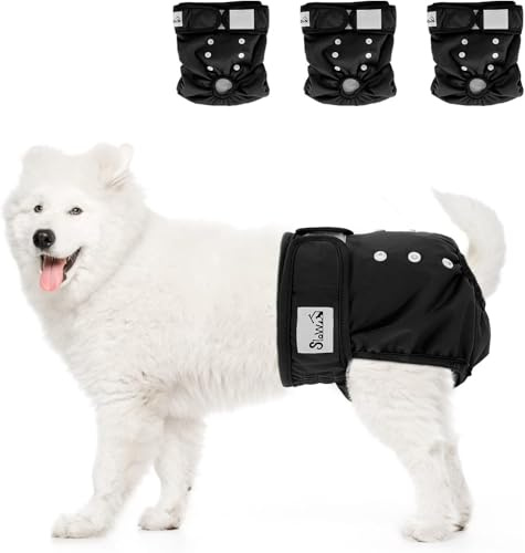 SlowTon Hundewindeln für Hündinnen, 3 Stück waschbare auslaufsichere weiche hochsaugfähige und umweltfreundliche Läufigkeitshose für Hündinnen mit verstellbaren Knöpfen bei Inkontinenz & Läufigkeit