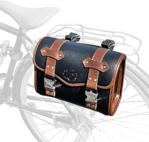 TentHome Fahrradtasche Gepäckträger Retro Seitentasche Einzeltasche Hinten Gepäckträgertasche Vintage Hecktasche Leder PU Rücksitztasche Motorradtasche (Schwarz-braun)