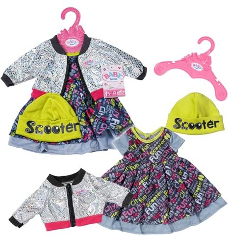 BABY born Conjunto e-Scooter para muñecas de 43 cm con Colorido Vestido, Chaqueta y Gorro, 837672 Zapf Creation