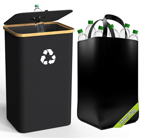 Poubelle tri Selectif 100l, Avec Couvercle et Sac à Main, Poubelle de tri de Dépôt Avec Trou, Idéal Systèmes de tri des Déchets , Rpoubelle Exterieur, Rangement Bouteille Poubelle Recyclage (noir)
