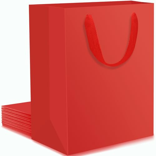 EUSOAR Geschenktüten - 10 Stück Papiertragetaschen Rot M 22x10x28 cm Hoch - Mittelgroß Papiertüten mit Henkel - Kraftpapier Tüten - Geschenksackerl Mittel