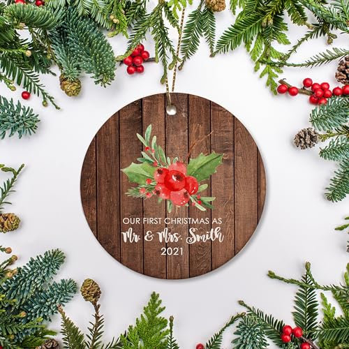 Weihnachtsbaumschmuck Hochzeitsbeeren Und Stechpalme, Personalisierbar, Hochzeit, Frisch Vermählt, Gerade Verheiratet, Für Paar, Holz Weihnachtsanhänger Ideal Christbaumschmuck Anhänger