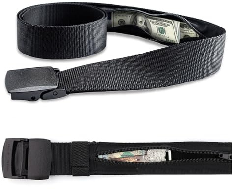 IUSOT Cintura porta soldi da viaggio con scomparto nascosto con tasca segreta con zip, design in nylon regolabile, nero, ideale per viaggi sicuri e uso quotidiano