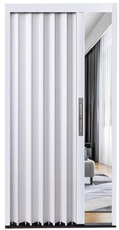 falttüren innentüren faltschiebetür Küche Bad Ziehharmonika-Falttür 203cm Hoch, Bi-Falttüren Innen Aluminium, Einziehbare Große Schiebetür Mit Schloss Und Schlüssel, Platzsparend(White frame,30x80in/7