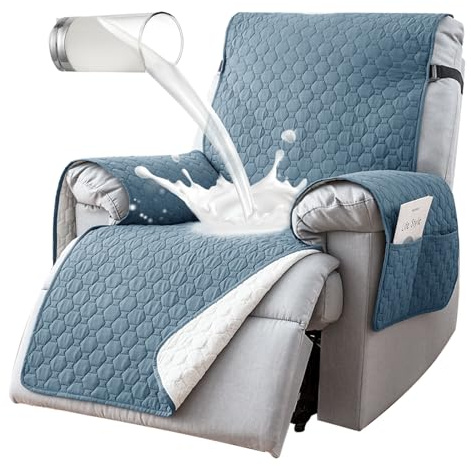 ocellie Sesselschoner für Relax-Sessel, 100 % wasserdicht, rutschfest, Sesselbezug für 1-Sitzer mit 5 Taschen, Graublau, 25 Zoll